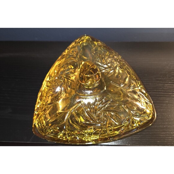 Vintage Hazel Atlas Glass Dish Gold Stars Amber Triangle Covered Candy Dish 1940 - Picture 4 of 6